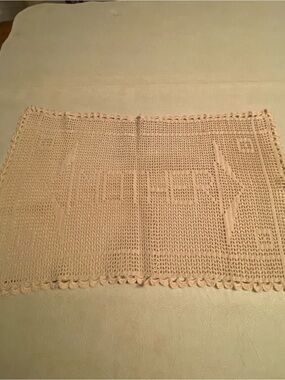 Vintage Handmade Crochet Rectangular “Mother’ Doily in Cream